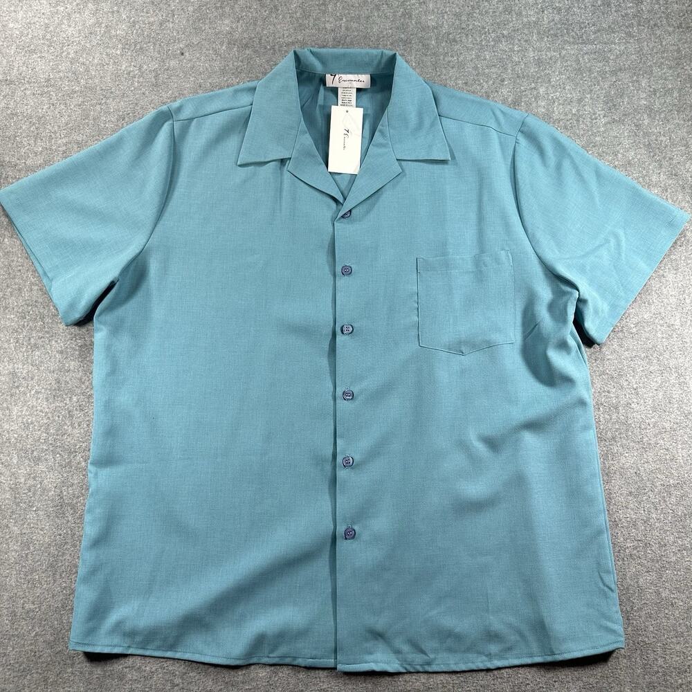 VTG 50s 60s 7 Encounter Open Collar Shirt Deadstock Sky Blue Single Stitch USA